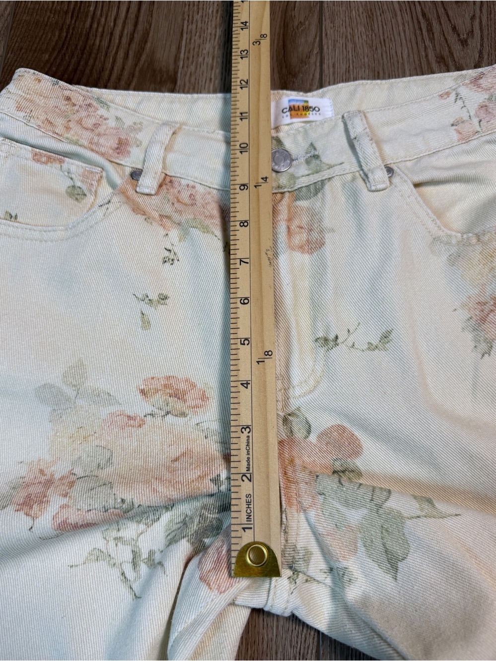 Cali 1850 Floral Cream Barrel Jeans Low Rise Printed Denim Boho Y2K 9/29 - Picture 8 of 10